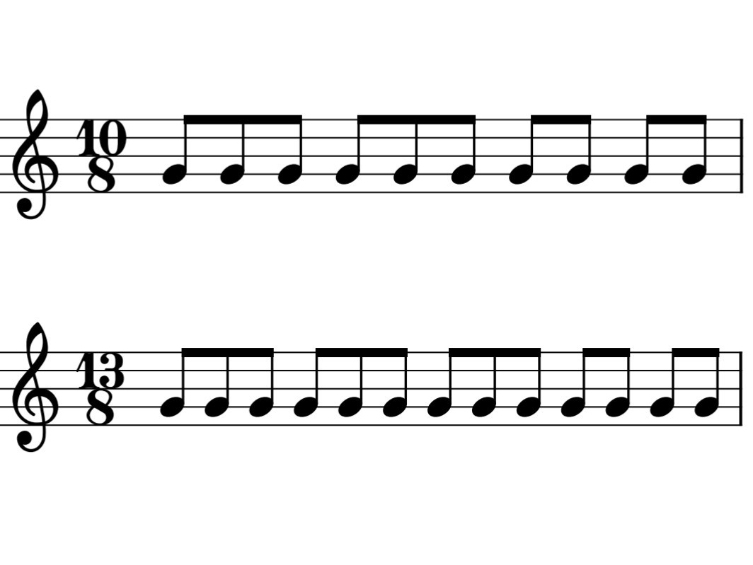 8分の10拍子と13拍子の楽譜