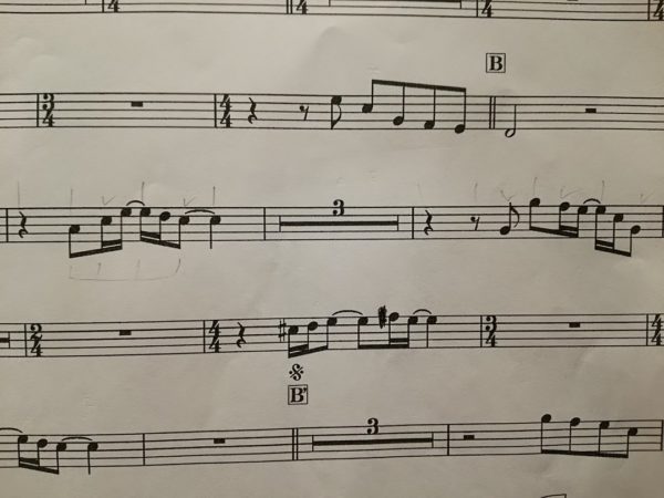 変拍子の多いクラリネットの楽譜